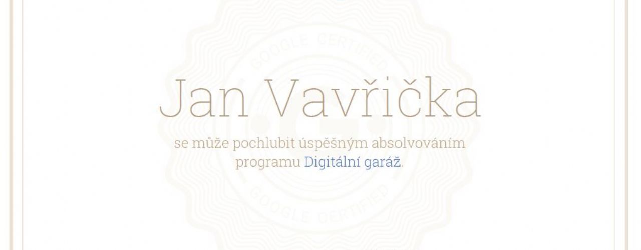 Jan Vavřička získal Google Digital Garage Certification